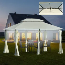 Outsunny Carpa De Jardín 4x3 M Cenador Con Doble Techo 6 Cortinas Laterales Luz LED Con Panel Solar Para Patio Terraza Color Crema -Ofertas Verdi Jar Tienda 75c716ef6d9456e5b6d33e549bf6e3af677b289e fba2efffb13c4421bc6a984fe8ef799f