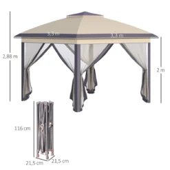 Outsunny Carpa Plegable Exterior 3,3x3,3x2,88 M Altura Ajustable Cenador De Jardín Con Doble Techo 4 Mosquiteras Extraíbles Y Bolsa De Transporte Para Camping Fiestas Beige -Ofertas Verdi Jar Tienda 7672b17ec29acdf37083a38871a2d4828df2161b caf0cffec678444d86826fca383eb07d