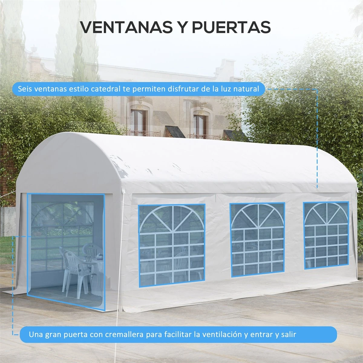 Outsunny Carpa De Jardín 6x3 M Carpa Para Fiestas Cenador Con Paredes Laterales Extraíbles Puerta Con Cremalleras Y 6 Ventanas Protección UV Para Exterior Eventos Bodas Blanco 5 Outsunny Carpa De Jardín 6x3 M Carpa Para Fiestas Cenador Con Paredes Laterales Extraíbles Puerta Con Cremalleras Y 6 Ventanas Protección UV Para Exterior Eventos Bodas Blanco - Imagen 5