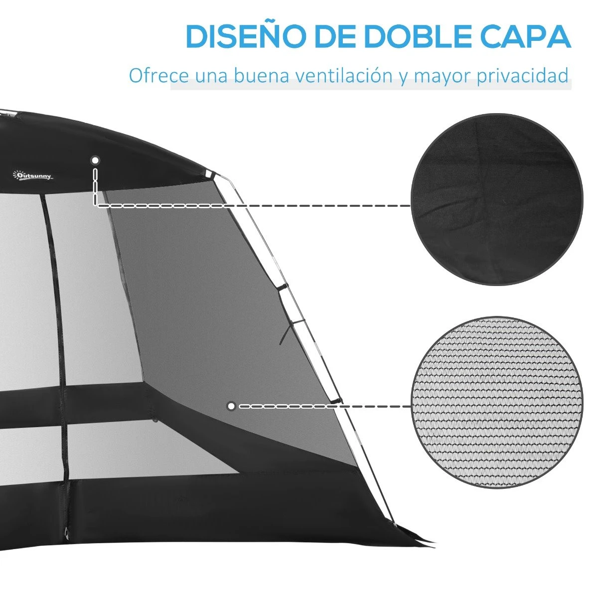 Outsunny Carpa De Jardín 3x3x2 M Cenador Para 4-6 Personas Con 4 Mosquiteras Y Puerta Incluye Bolsa De Transporte Protección Solar Para Camping Viajes Exterior Negro 5 Outsunny Carpa De Jardín 3x3x2 M Cenador Para 4-6 Personas Con 4 Mosquiteras Y Puerta Incluye Bolsa De Transporte Protección Solar Para Camping Viajes Exterior Negro - Imagen 5