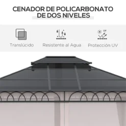 Outsunny Cenador De Jardín 3,6x3 M Gazebo De Exterior Con Techo Doble De Policarbonato 4 Cortinas Mosquiteras Laterales Con Cremallera Y Marco De Aluminio Para Patio Fiestas Terraza -Ofertas Verdi Jar Tienda 7b0a76156fe4c1432e051cdc39c6d46b9a1b3798 960d949a83fc4319bc5948e0595fcf99