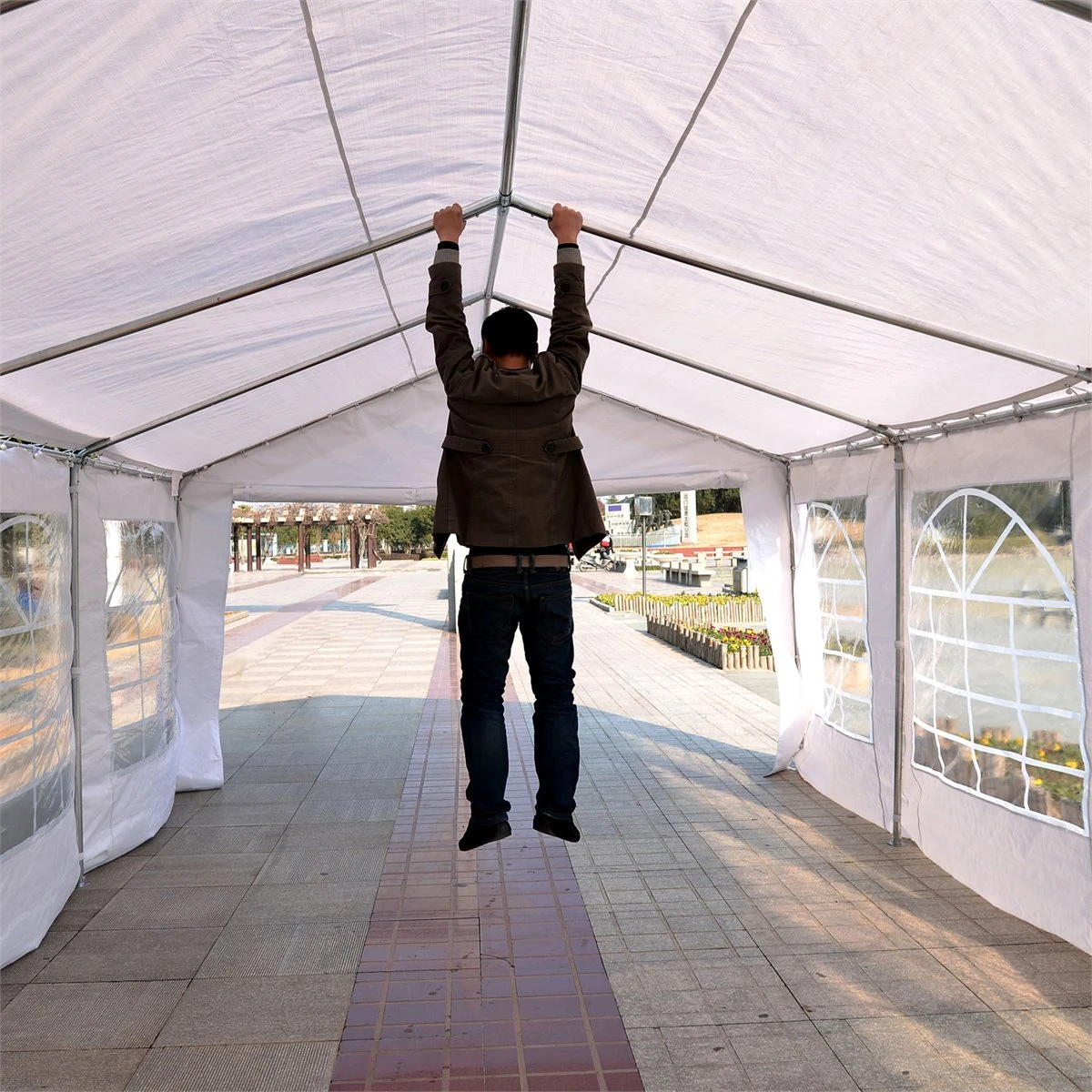 Outsunny Carpa De Jardín Cochera Gazebo 6x4m Pergola Cenador Pabellón 4 Paneles Laterales 6 Ventanas Para Fiesta Eventos Bodas Acero PE Blanco 5 Outsunny Carpa De Jardín Cochera Gazebo 6x4m Pergola Cenador Pabellón 4 Paneles Laterales 6 Ventanas Para Fiesta Eventos Bodas Acero PE Blanco - Imagen 5