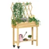 Outsunny Huerto Urbano Elevado De Madera Con Ruedas Mesa De Cultivo Con Enrejado Cama De Jardín Elevado Con Tela No Tejida Y Orificio De Drenaje Para Plantas Flores 79x29x130 Cm Natural
