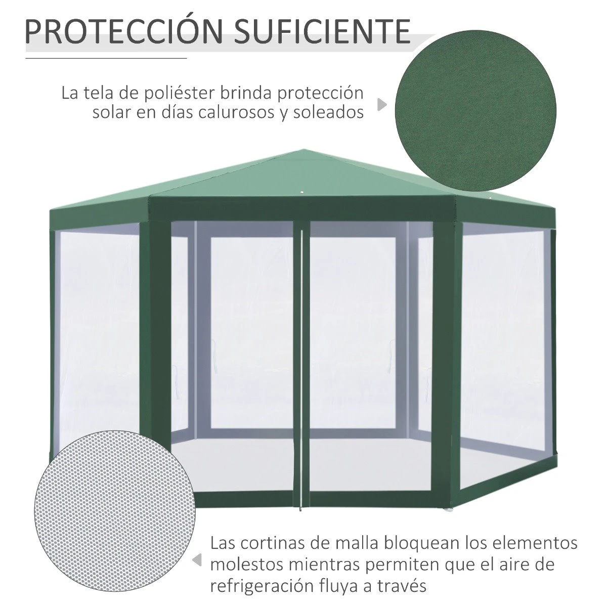Outsunny Carpa Gazebo Tipo Cenador Hexagonal Con Mosquitera Para Jardín Y Terraza Ø1,97 M Material De Poliéster Repelente Al Agua (Verde) 5 Outsunny Carpa Gazebo Tipo Cenador Hexagonal Con Mosquitera Para Jardín Y Terraza Ø1,97 M Material De Poliéster Repelente Al Agua (Verde) - Imagen 5