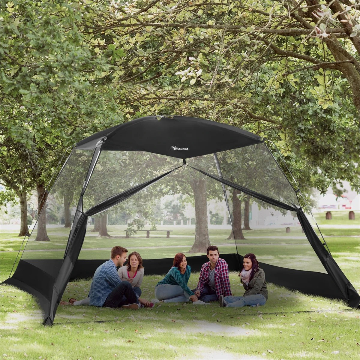 Outsunny Carpa De Jardín 3x3x2 M Cenador Para 4-6 Personas Con 4 Mosquiteras Y Puerta Incluye Bolsa De Transporte Protección Solar Para Camping Viajes Exterior Negro 2 Outsunny Carpa De Jardín 3x3x2 M Cenador Para 4-6 Personas Con 4 Mosquiteras Y Puerta Incluye Bolsa De Transporte Protección Solar Para Camping Viajes Exterior Negro - Imagen 2