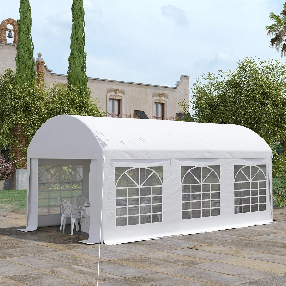 Outsunny Carpa De Jardín 6x3 M Carpa Para Fiestas Cenador Con Paredes Laterales Extraíbles Puerta Con Cremalleras Y 6 Ventanas Protección UV Para Exterior Eventos Bodas Blanco 2 Outsunny Carpa De Jardín 6x3 M Carpa Para Fiestas Cenador Con Paredes Laterales Extraíbles Puerta Con Cremalleras Y 6 Ventanas Protección UV Para Exterior Eventos Bodas Blanco - Imagen 2
