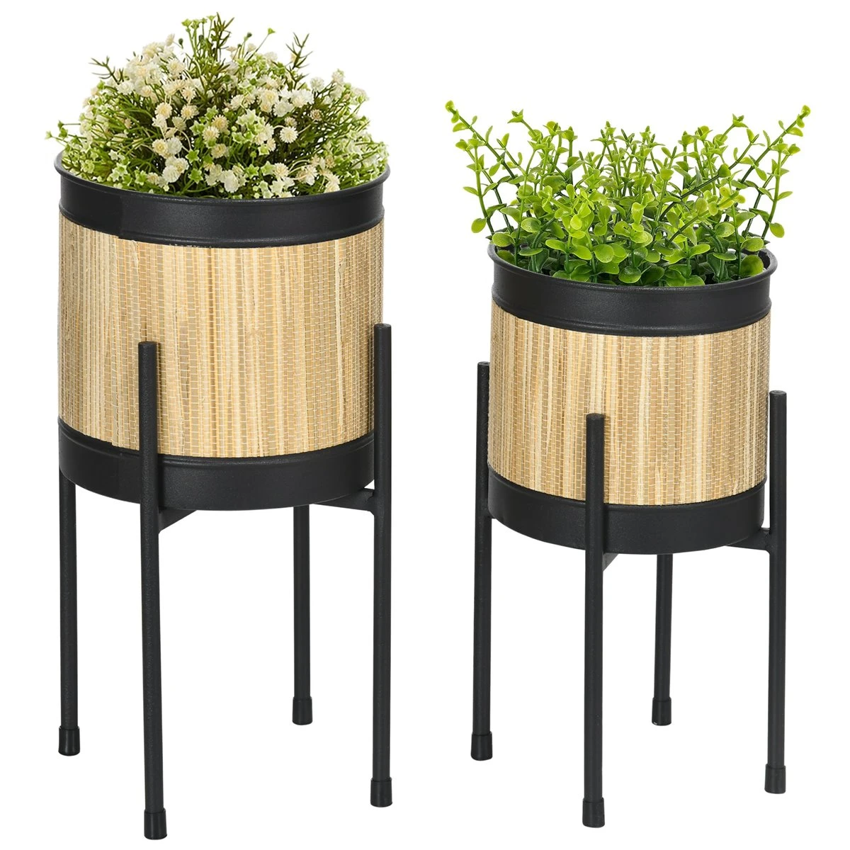 Outsunny Juego De 2 Soportes Para Plantas De Metal Cubierta De Totora Soportes Para Macetas Maceteros Redondos Para Salón Cocina Dormitorio Ø16x30 Cm Y Ø14x25,5 Cm Negro 1 Outsunny Juego De 2 Soportes Para Plantas De Metal Cubierta De Totora Soportes Para Macetas Maceteros Redondos Para Salón Cocina Dormitorio Ø16x30 Cm Y Ø14x25,5 Cm Negro