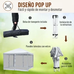 Outsunny Carpa Plegable 3x3m Paredes De Mosquitera Extraíbles Con Cremallera 4 Orificios De Drenaje Tela Oxford 420D Para Jardín Fiestas Blanco -Ofertas Verdi Jar Tienda 89f192c2f960ee7f1404bd603741ce08898126ff cfccbf14c4b84d0fb3bc19ef22694e20