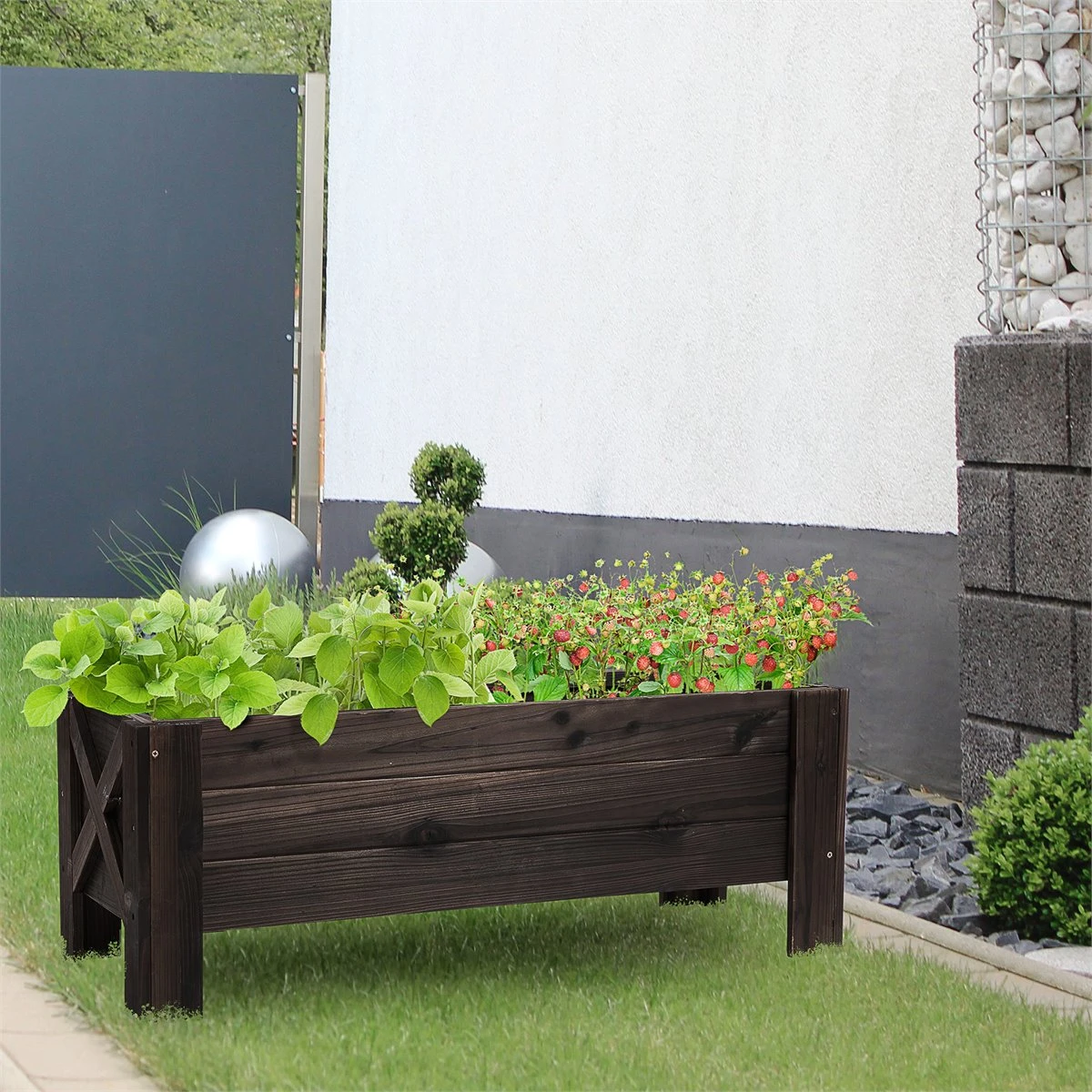 Outsunny Huerto Urbano Jardinera Macetero De Madera Arriate De Jardín Rectangular Con Patas Para Flores Plantas Cultivos 100x36,5x36 Cm Marrón 2 Outsunny Huerto Urbano Jardinera Macetero De Madera Arriate De Jardín Rectangular Con Patas Para Flores Plantas Cultivos 100x36,5x36 Cm Marrón - Imagen 2