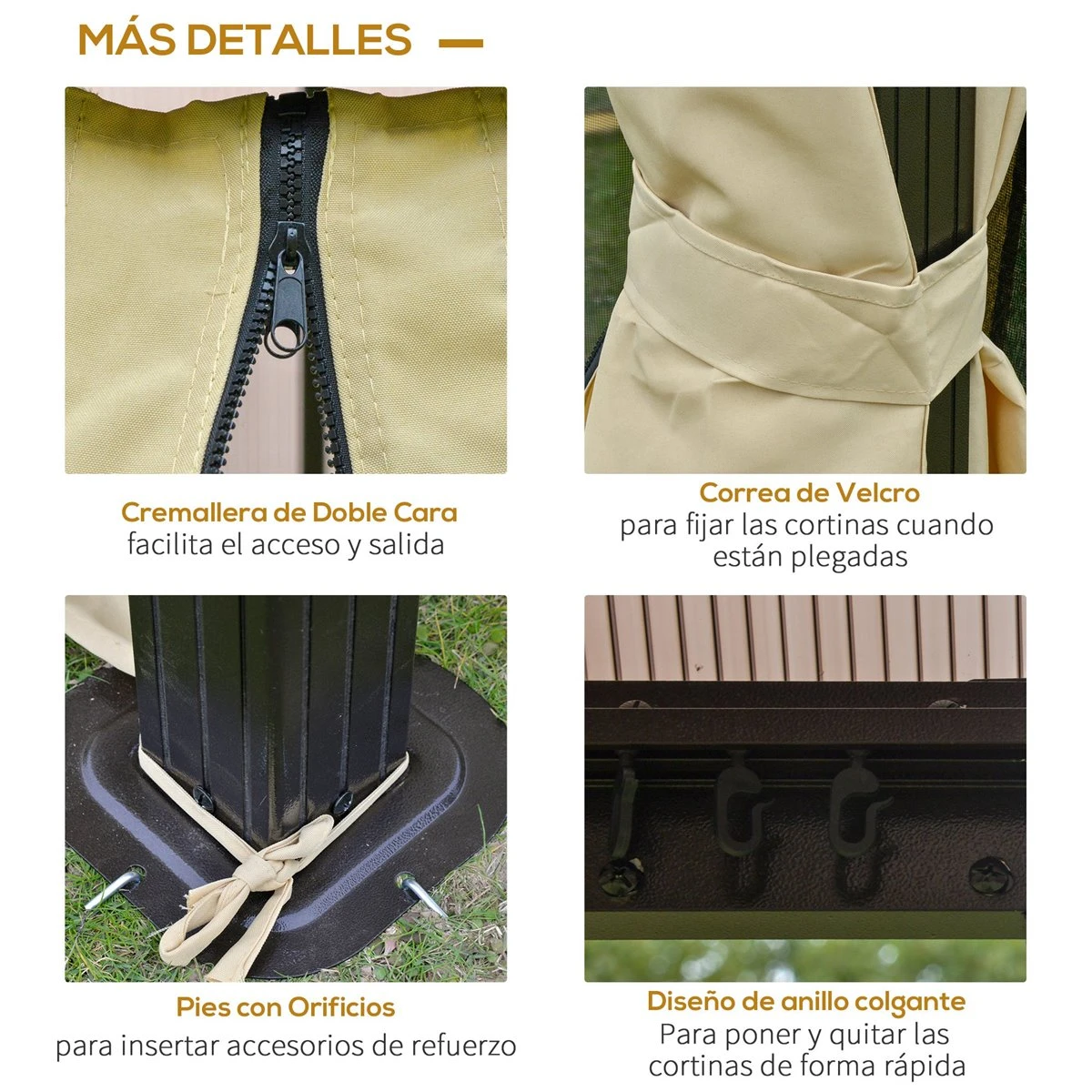 Outsunny Cenador De Jardín 3x3 M Marco De Aluminio Con Doble Techo De Policarbonato Y 4 Cortinas 4 Mosquiteras Con Cremallera Para Exterior Fiestas Beige Y Negro 8 Outsunny Cenador De Jardín 3x3 M Marco De Aluminio Con Doble Techo De Policarbonato Y 4 Cortinas 4 Mosquiteras Con Cremallera Para Exterior Fiestas Beige Y Negro - Imagen 8