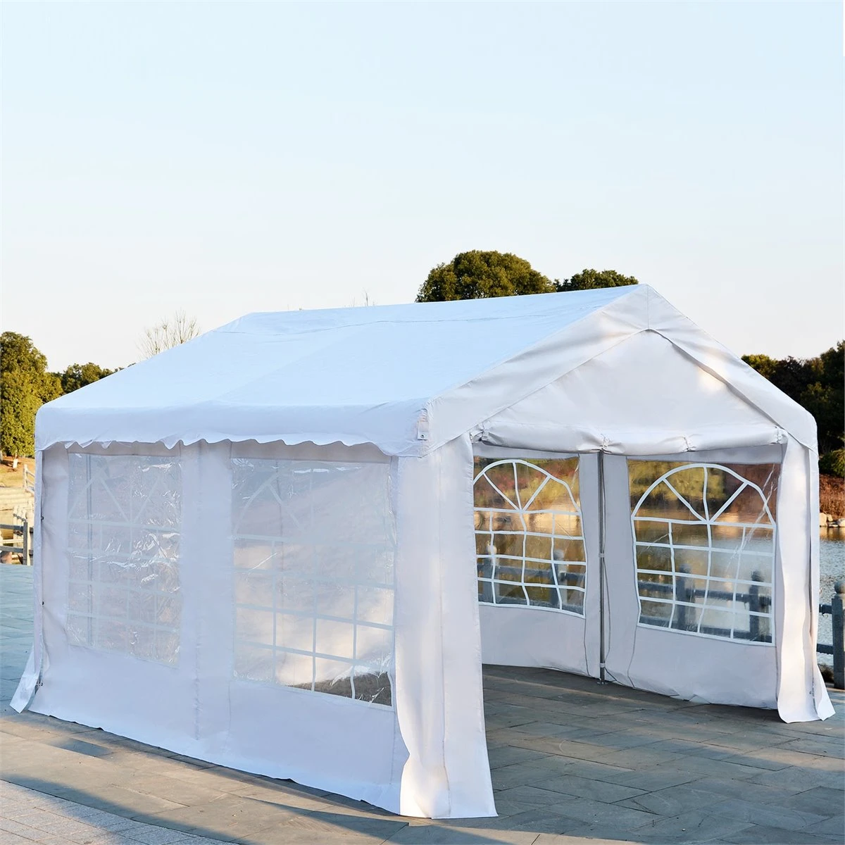 Outsunny Carpa De Jardín Cochera Gazebo 4x4m Pergola Cenador Pabellón 4 Paneles Laterales 4 Ventanas Para Fiesta Eventos Bodas Acero PE Blanco 2 Outsunny Carpa De Jardín Cochera Gazebo 4x4m Pergola Cenador Pabellón 4 Paneles Laterales 4 Ventanas Para Fiesta Eventos Bodas Acero PE Blanco - Imagen 2