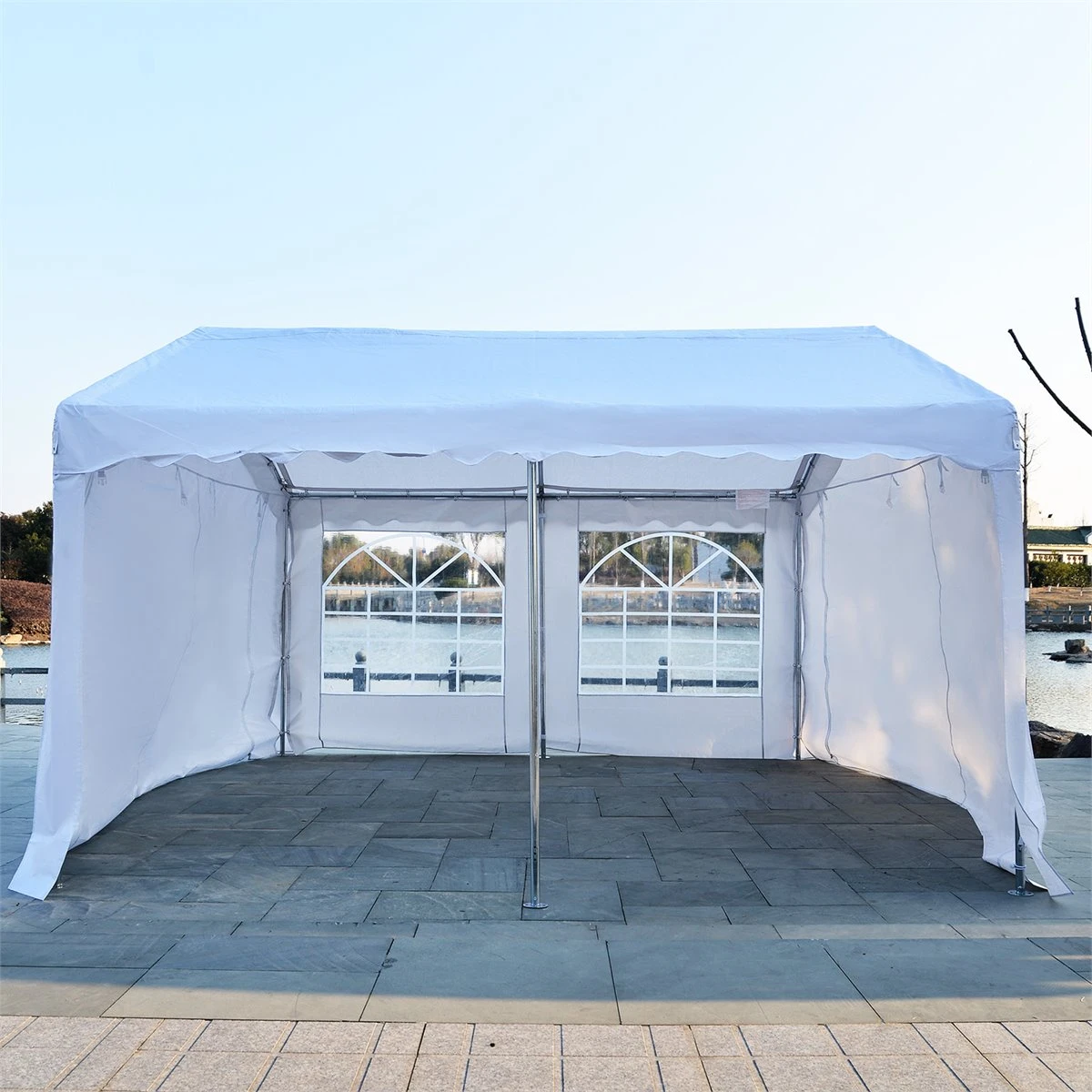 Outsunny Carpa De Jardín Cochera Gazebo 4x4m Pergola Cenador Pabellón 4 Paneles Laterales 4 Ventanas Para Fiesta Eventos Bodas Acero PE Blanco 4 Outsunny Carpa De Jardín Cochera Gazebo 4x4m Pergola Cenador Pabellón 4 Paneles Laterales 4 Ventanas Para Fiesta Eventos Bodas Acero PE Blanco - Imagen 4