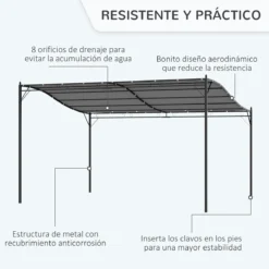 Outsunny Pérgola De Jardín 4x3 M Cenador Montado En Pared Con Toldo Y 4 Orificios De Drenaje Marco De Metal Y Poliéster 180 G/m² Para Patio Terraza Gris -Ofertas Verdi Jar Tienda 91c8d000ec107e2015fdd4a56b6024a76cea85d5 7655247ab1334a5a820550947186d524