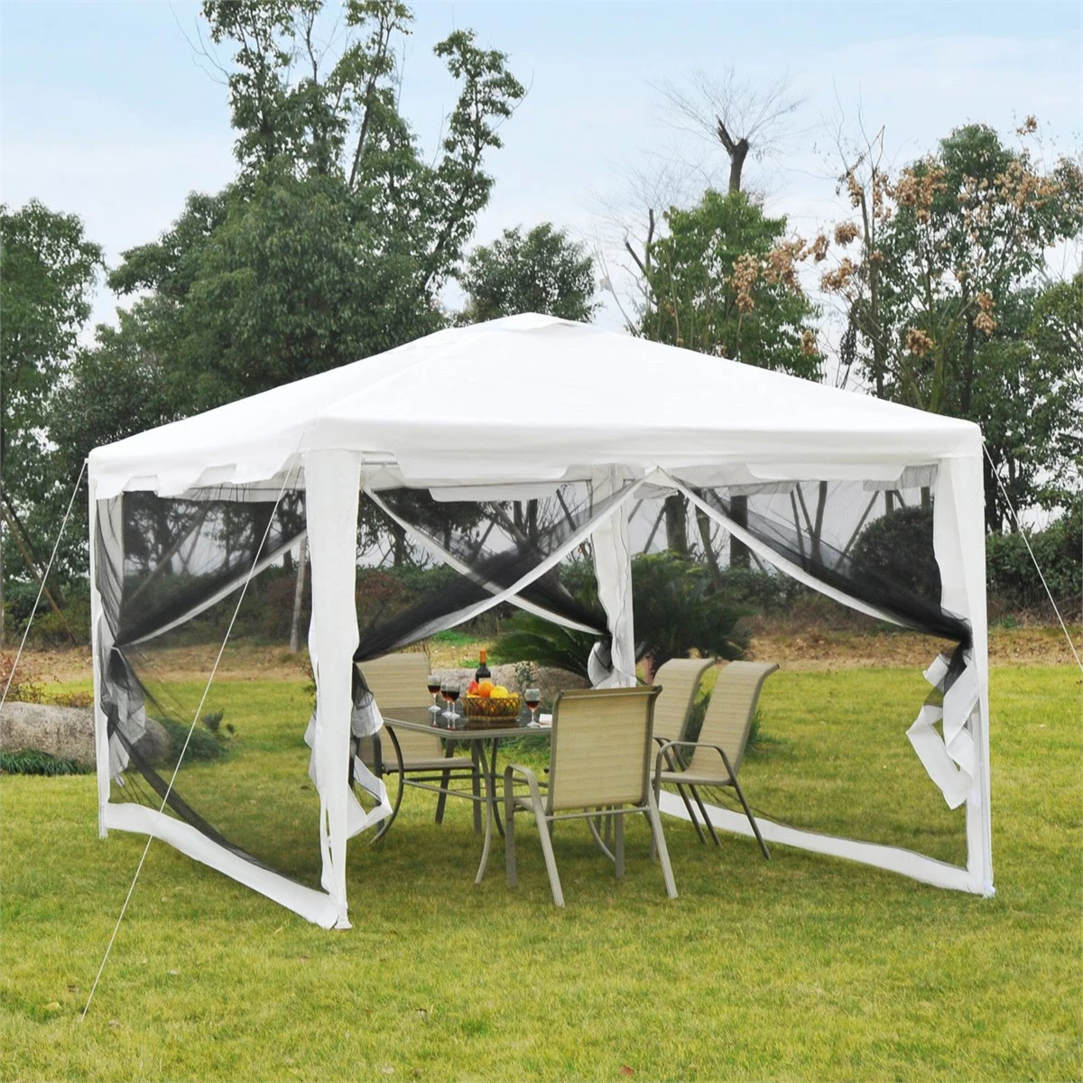 Outsunny Carpa 4x3 M Cenador De Jardín Con Mosquiteras Laterales Doble Techo Y Puertas Con Cremallera Para Exterior Blanco Y Negro 2 Outsunny Carpa 4x3 M Cenador De Jardín Con Mosquiteras Laterales Doble Techo Y Puertas Con Cremallera Para Exterior Blanco Y Negro - Imagen 2