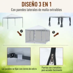 Outsunny Carpa Plegable 3x3m Paredes De Mosquitera Extraíbles Con Cremallera 4 Orificios De Drenaje Tela Oxford 420D Para Jardín Fiestas Blanco -Ofertas Verdi Jar Tienda 92c561a3605984cab9f90e0cfa73cb45f7b992b8 f899f801ad6d4255983744b168838549