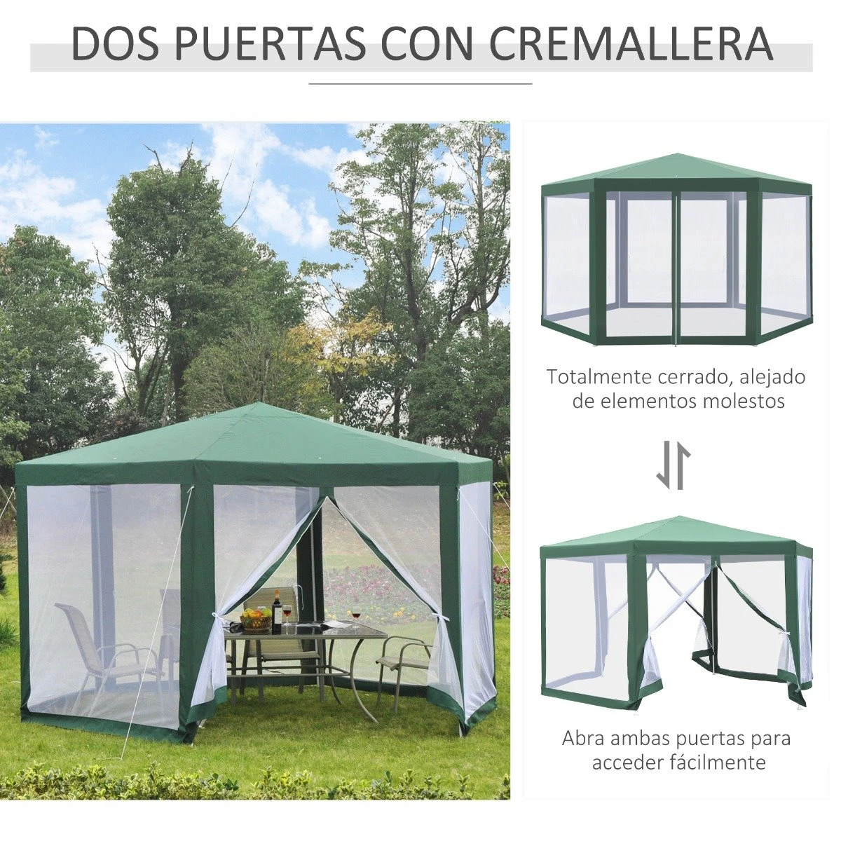 Outsunny Carpa Gazebo Tipo Cenador Hexagonal Con Mosquitera Para Jardín Y Terraza Ø1,97 M Material De Poliéster Repelente Al Agua (Verde) 4 Outsunny Carpa Gazebo Tipo Cenador Hexagonal Con Mosquitera Para Jardín Y Terraza Ø1,97 M Material De Poliéster Repelente Al Agua (Verde) - Imagen 4