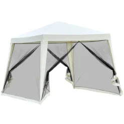 Outsunny Carpa De Jardín 3x3 M Cenador Con 4 Partes Laterales Mosquitera Con Cremallera Protección UV Para Patio Exterior Eventos Fiesta Beige