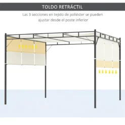 Outsunny Pérgola 3x3 M Cenador De Jardín Con Techo Retráctil Tela De Poliéster Y Tubo De Acero Para Patio Terraza Exterior Blanco -Ofertas Verdi Jar Tienda 9f3f1075f07ca395202424324f05efcb1c56c14f 22cdeaea6a524dcaa276c8c64edd3731