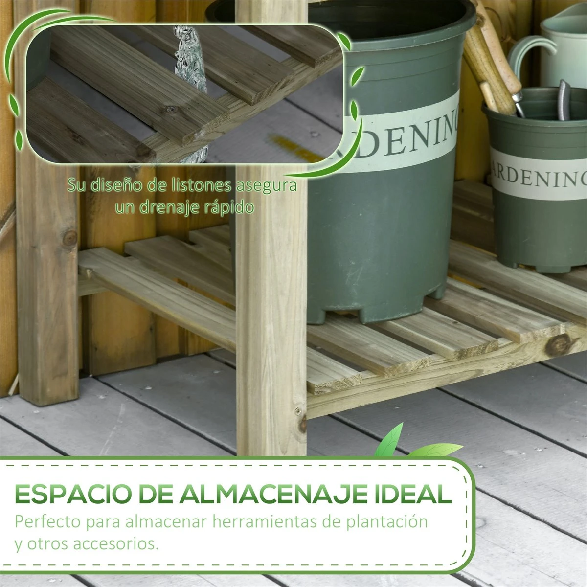 Outsunny Huerto Urbano De Madera Con Estante 91x51x76 Cm Mesa De Cultivo Rectangular Con Orificios De Drenaje Para Cultivos Plantas Jardín Terraza Exterior Color Natural 5 Outsunny Huerto Urbano De Madera Con Estante 91x51x76 Cm Mesa De Cultivo Rectangular Con Orificios De Drenaje Para Cultivos Plantas Jardín Terraza Exterior Color Natural - Imagen 5