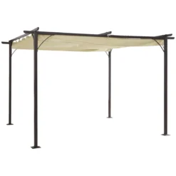 Outsunny Pérgola De Metal 3.5x3.5m Gazebo Cenador Para Jardín Patio O Terraza Con Techo Retráctil Tela Poliéster Resistente Al Agua Y UV