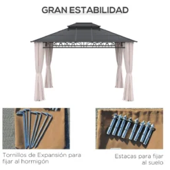 Outsunny Cenador De Jardín 3,6x3 M Gazebo De Exterior Con Techo Doble De Policarbonato 4 Cortinas Mosquiteras Laterales Con Cremallera Y Marco De Aluminio Para Patio Fiestas Terraza -Ofertas Verdi Jar Tienda a4cd3bc502e52ca55c16f011d20d6335b3063ce5 c21c51729dc245c781047ab83ba30150