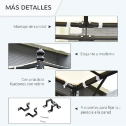 Outsunny Pérgola De Jardín 4x3 M Cenador Montado En Pared Con Toldo Y 4 Orificios De Drenaje Marco De Metal Y Poliéster 180 G/m² Para Patio Terraza Crema -Ofertas Verdi Jar Tienda a7c67d68d6a4fa0548cbdba6e0c2abae3cbf6df6 4cb09d9cf67d4f55aed9df6f35d4c027