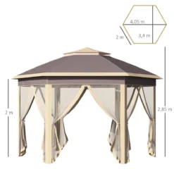Outsunny Carpa Plegable Exterior 4,05x3,4x2,85 M Altura Ajustable Cenador De Jardín Hexagonal Con Doble Techo Mosquiteras Extraíbles Y Bolsa De Transporte Para Fiestas Beige -Ofertas Verdi Jar Tienda aa92144d2a9810cedc448ea9f6e8391fccb34678 243349b375984827a403d4e8d56b3966