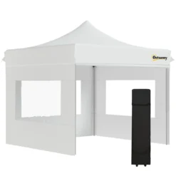 Outsunny Carpa Plegable 3x3 M Con Altura Ajustable Cenador De Jardín Con 4 Paredes Extraíbles De Tela Oxford 4 Ventanas Y Bolsa De Transporte Para Exterior Terraza Camping Blanco
