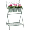 Outsunny Soporte De Metal Para Plantas Plegable Con 3 Macetas Incluidas Y Estante Inferior Porta Macetero Decorativo De Flores Para Interiores Y Exteriores 47x37x78,5 Cm Verde