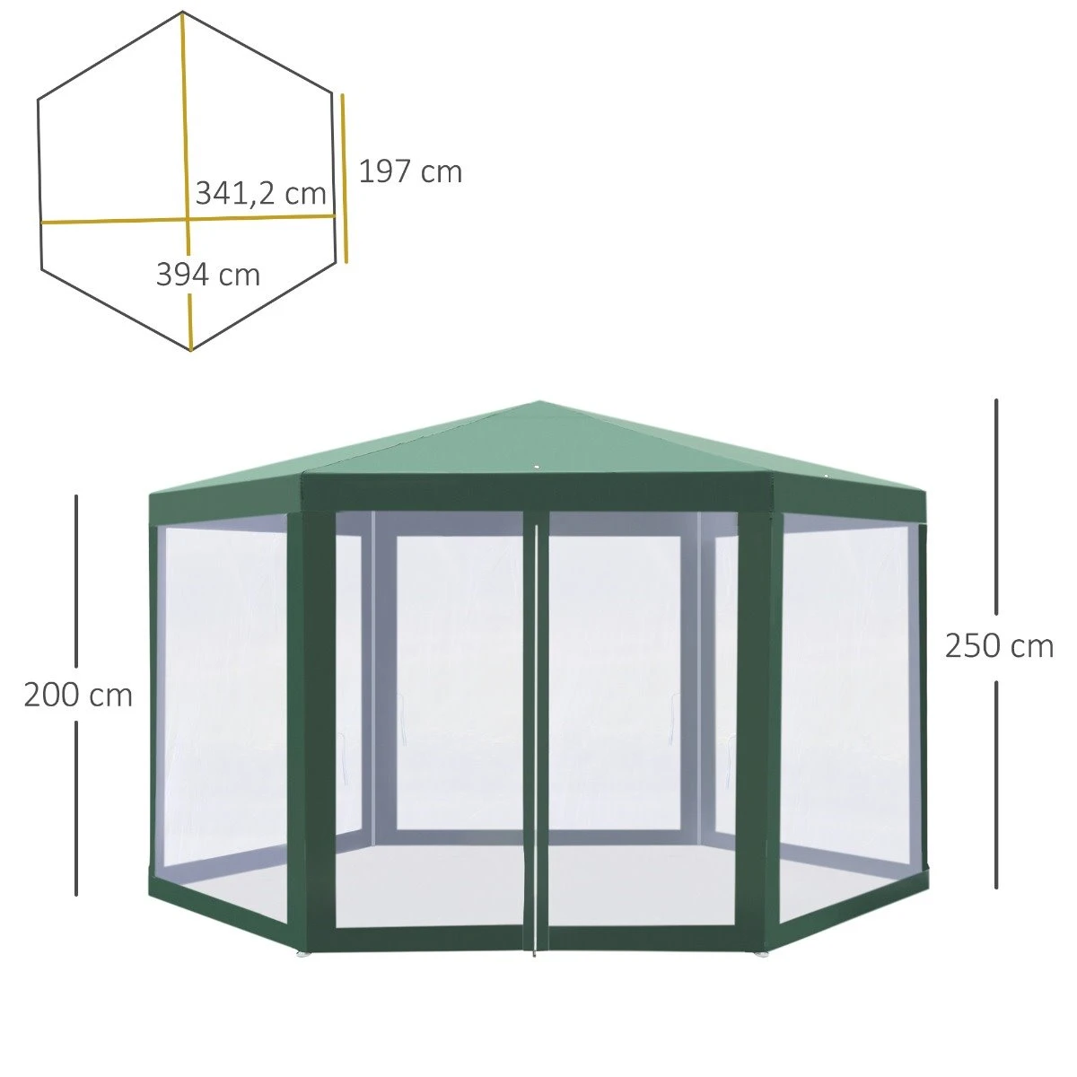 Outsunny Carpa Gazebo Tipo Cenador Hexagonal Con Mosquitera Para Jardín Y Terraza Ø1,97 M Material De Poliéster Repelente Al Agua (Verde) 3 Outsunny Carpa Gazebo Tipo Cenador Hexagonal Con Mosquitera Para Jardín Y Terraza Ø1,97 M Material De Poliéster Repelente Al Agua (Verde) - Imagen 3
