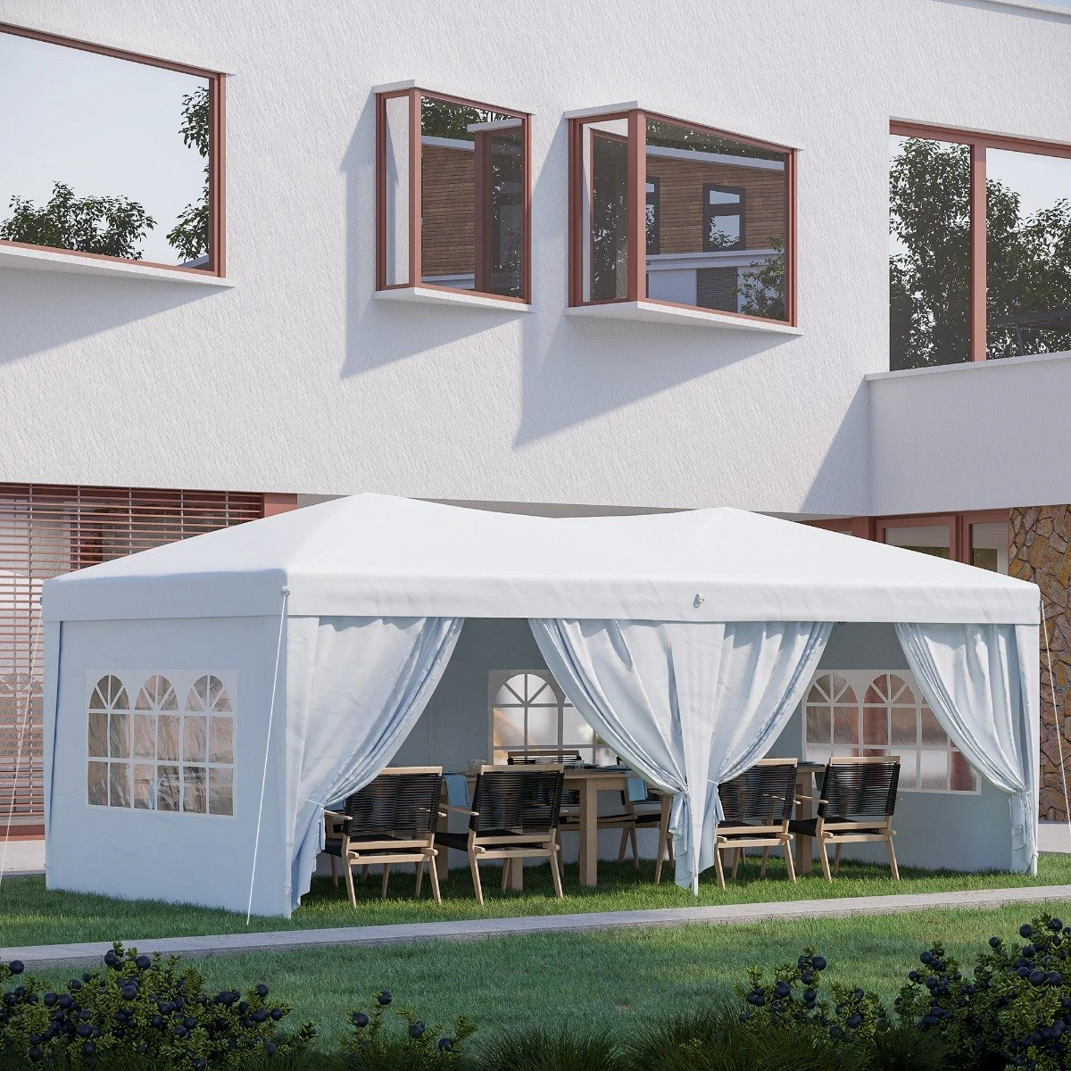 Outsunny Carpa Plegable En Acordeon 4 Paneles Laterales 2 Cortinas +Bolsa Transporte 5,91x2,97x2,55 M Blanco 2 Outsunny Carpa Plegable En Acordeon 4 Paneles Laterales 2 Cortinas +Bolsa Transporte 5,91x2,97x2,55 M Blanco - Imagen 2