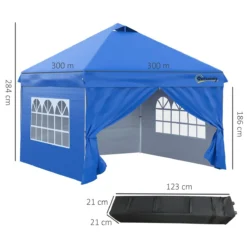 Outsunny Carpa Plegable 3x3 M Con Altura Ajustable De 3 Niveles Cenador De Jardín Con 4 Paredes Extraíbles 2 Ventanas 4 Sacos De Arena Y Bolsa De Transporte Para Camping Azul -Ofertas Verdi Jar Tienda bb422ea6c8b166decdd80879c9558514fb2b3c2e 3b38ca2bcc234fcb81b730463791dc79