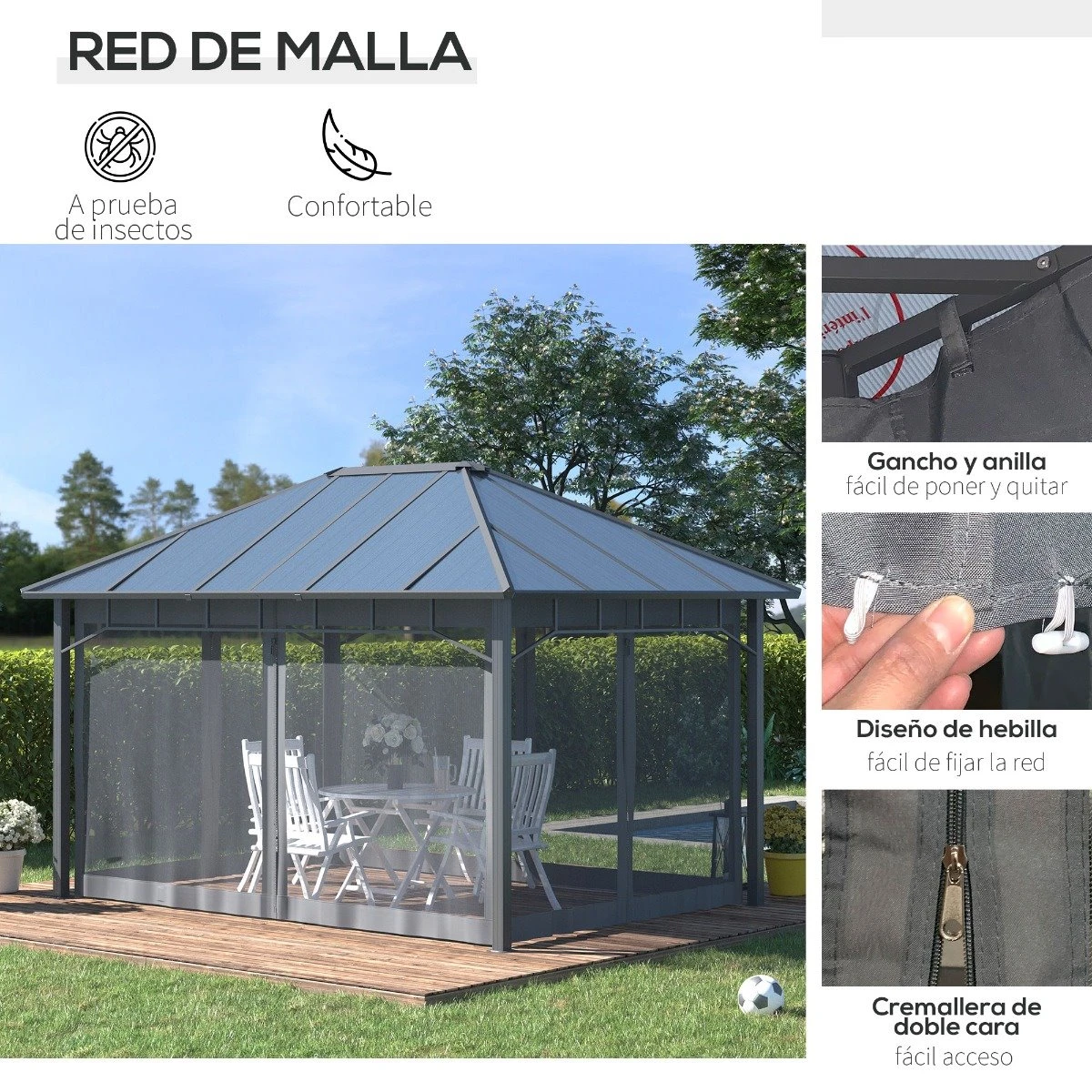 Outsunny Cenador De Jardín 4x3 M Aluminio Pabellón Para Exterior Con Techo De Policarbonato Y 4 Mosquiteras Laterales Con Cremalleras Para Fiestas Eventos Gris 6 Outsunny Cenador De Jardín 4x3 M Aluminio Pabellón Para Exterior Con Techo De Policarbonato Y 4 Mosquiteras Laterales Con Cremalleras Para Fiestas Eventos Gris - Imagen 6
