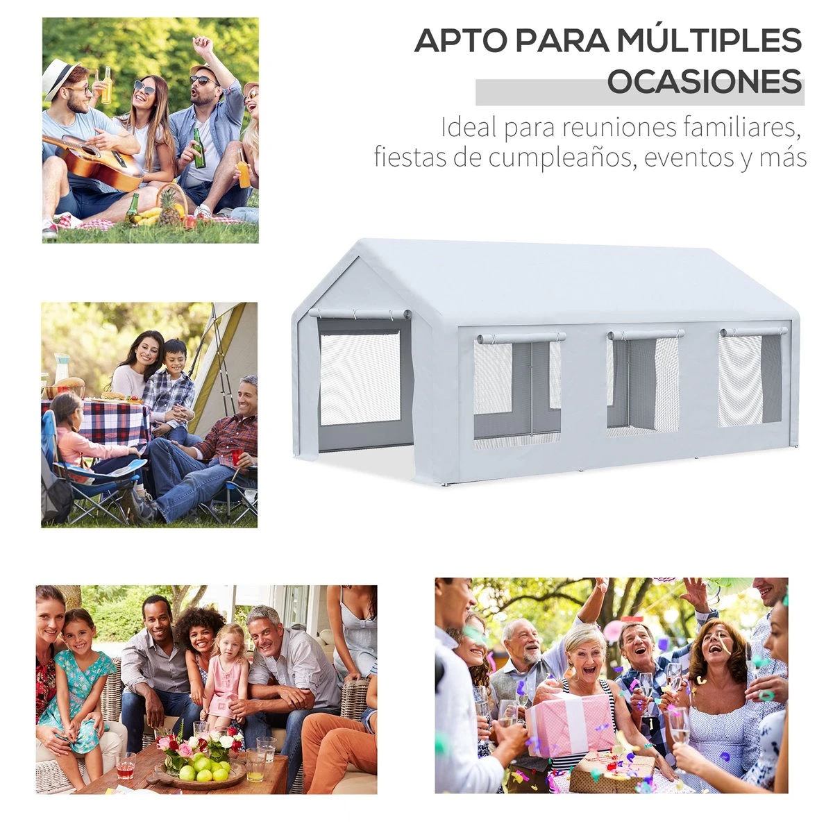 Outsunny Carpa Para Fiestas 6x3 M Pabellón De Jardín Con 2 Paredes Laterales Extraíbles 2 Puertas Y 6 Ventanas Con Cremalleras Protección UV Para Eventos Celebraciones Blanco 7 Outsunny Carpa Para Fiestas 6x3 M Pabellón De Jardín Con 2 Paredes Laterales Extraíbles 2 Puertas Y 6 Ventanas Con Cremalleras Protección UV Para Eventos Celebraciones Blanco - Imagen 7