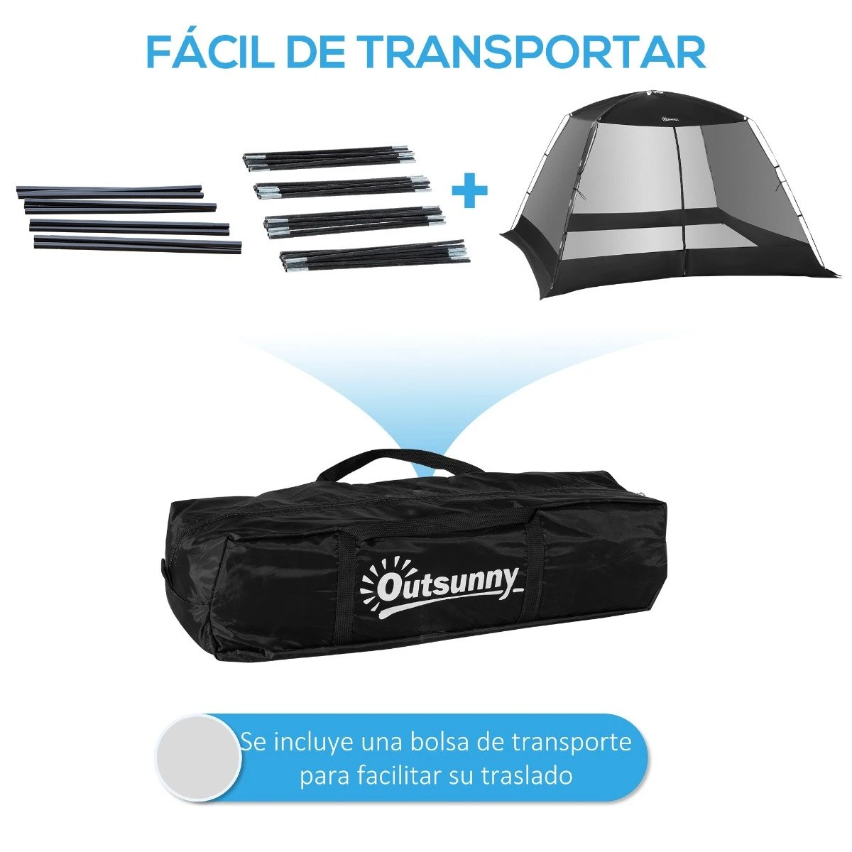Outsunny Carpa De Jardín 3x3x2 M Cenador Para 4-6 Personas Con 4 Mosquiteras Y Puerta Incluye Bolsa De Transporte Protección Solar Para Camping Viajes Exterior Negro 6 Outsunny Carpa De Jardín 3x3x2 M Cenador Para 4-6 Personas Con 4 Mosquiteras Y Puerta Incluye Bolsa De Transporte Protección Solar Para Camping Viajes Exterior Negro - Imagen 6