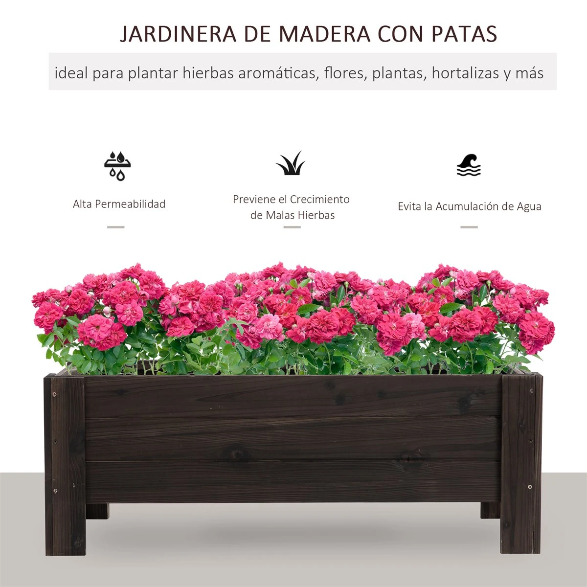 Outsunny Huerto Urbano Jardinera Macetero De Madera Arriate De Jardín Rectangular Con Patas Para Flores Plantas Cultivos 100x36,5x36 Cm Marrón 4 Outsunny Huerto Urbano Jardinera Macetero De Madera Arriate De Jardín Rectangular Con Patas Para Flores Plantas Cultivos 100x36,5x36 Cm Marrón - Imagen 4
