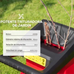 Outsunny Trituradora De Jardín 2500W Con 2 Cuchillas De Volteo Hasta Ø40 Mm De Ramas Bolsa De Recolección De 50L Y Ruedas Para Malas Hierbas 52x39x89 Cm Negro Y Rojo -Ofertas Verdi Jar Tienda c41d1cea17aca4706fda97429bd92268fbd355f2 398a68e6ece944ab8656ee53cc60f792