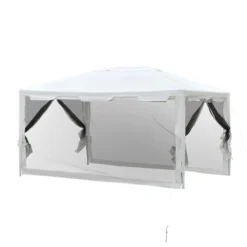 Outsunny Carpa 4x3 M Cenador De Jardín Con Mosquiteras Laterales Doble Techo Y Puertas Con Cremallera Para Exterior Blanco Y Negro