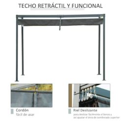 Outsunny Pérgola 3x2 M Cenador De Jardín Con Techo Retráctil De Poliéster Con Recubrimiento Resistente Para Celebraciones Fiestas Bodas Gris -Ofertas Verdi Jar Tienda c92bb16b02d24cd9d224eb839ad96af916abd6e0 0ffca45f5fce46a2b164368c43eb000f
