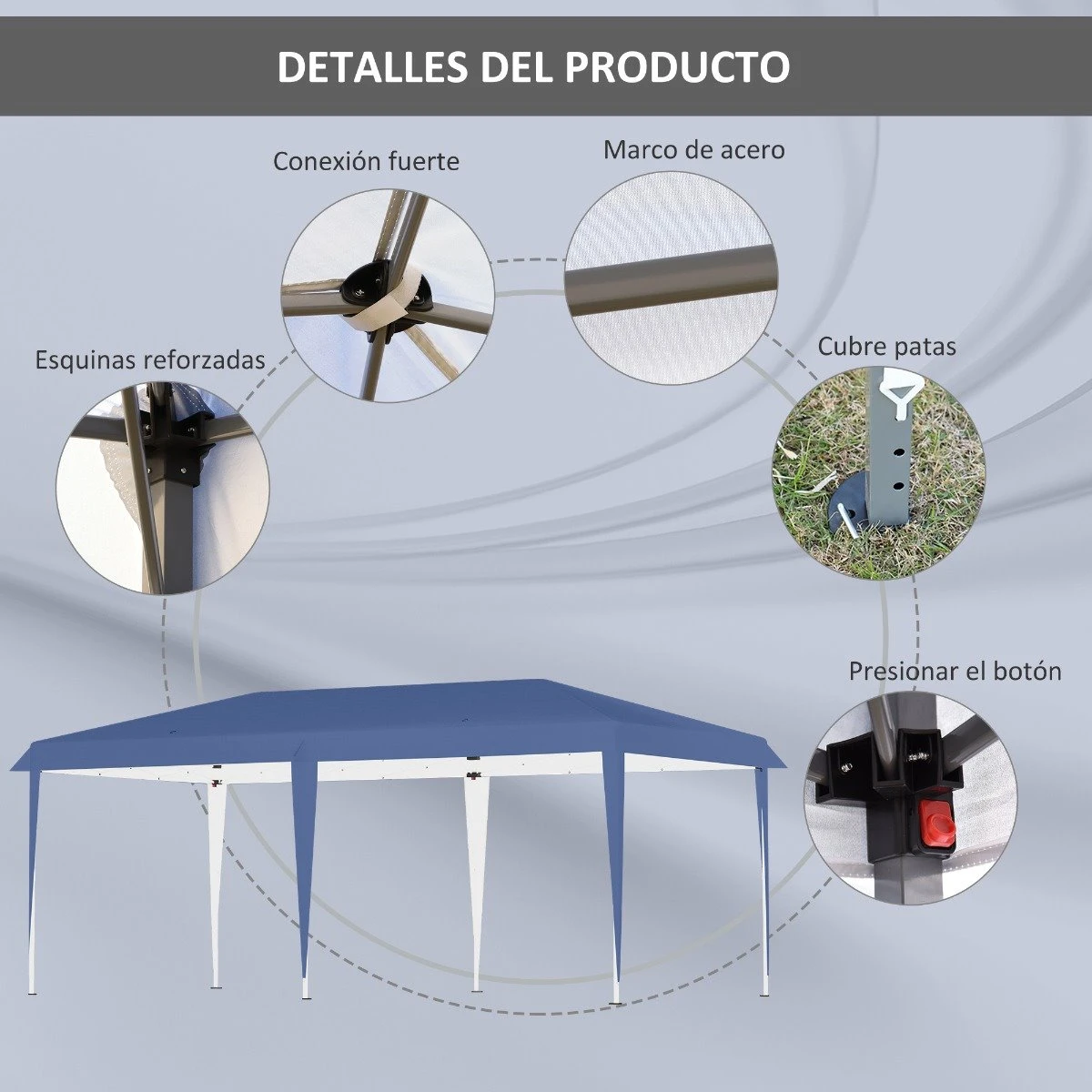 Outsunny Cenador Plegable 6x3 M Carpa De Jardín Portátil Con Bolsa De Transporte Tela Oxford Marco De Acero Para Exterior Fiestas Camping Azul 5 Outsunny Cenador Plegable 6x3 M Carpa De Jardín Portátil Con Bolsa De Transporte Tela Oxford Marco De Acero Para Exterior Fiestas Camping Azul - Imagen 5