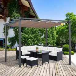 Outsunny Pérgola De Aluminio Gazebo Cenador 3x3m Para Jardín Patio O Terraza Con Techo Retráctil Tela Poliéster Resistente A Agua Y UV -Ofertas Verdi Jar Tienda cc27a5dda4dde95b82102a8ea903163598d37170 dedf4960050f4398956d2f53fa860429