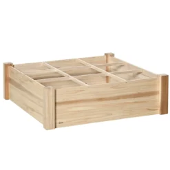 Outsunny Huerto Urbano De Madera Cuadrada 90x90x28 Cm Con 9 Compartimentos Extraíbles Arriate De Jardín Para Cultivos Plantas Flores Natural