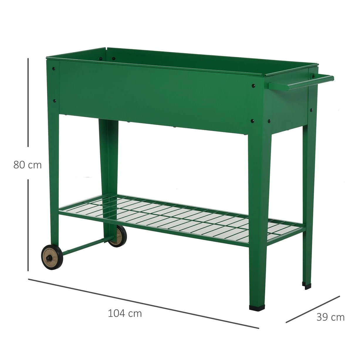 Outsunny Huerto Urbano Jardinera Elevada De Metal Cama De Jardín Con Ruedas Asa Lateral Y Estante Inferior Para Cultivo Plantas Hortalizas Flores 104x39x80 Cm Verde 3 Outsunny Huerto Urbano Jardinera Elevada De Metal Cama De Jardín Con Ruedas Asa Lateral Y Estante Inferior Para Cultivo Plantas Hortalizas Flores 104x39x80 Cm Verde - Imagen 3