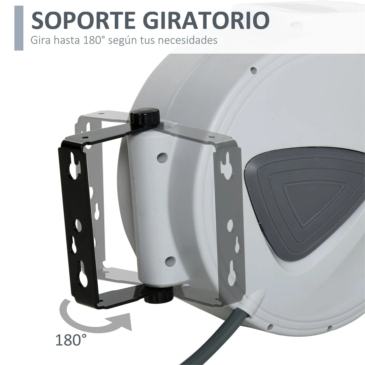 DURHAND Carrete De Manguera De Aire Comprimido Automático De 15 M Conector De 1/4'' BSP Con Soporte Para Pared Giratorio 180° Diámetro Interno 3/8'' (9,5x15 Mm) Gris 5 DURHAND Carrete De Manguera De Aire Comprimido Automático De 15 M Conector De 1/4'' BSP Con Soporte Para Pared Giratorio 180° Diámetro Interno 3/8'' (9,5x15 Mm) Gris - Imagen 5