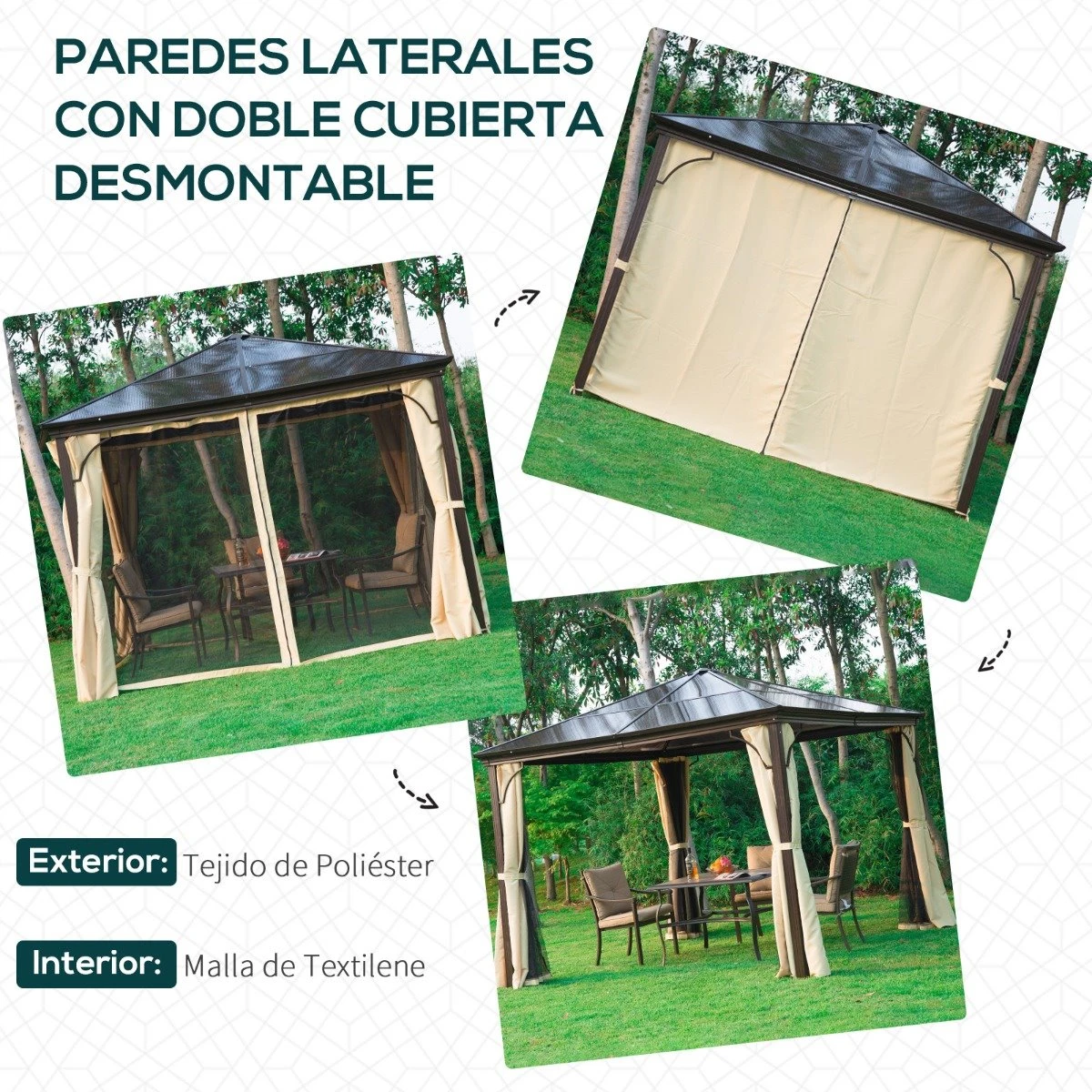 Outsunny Cenador Para Jardín 3x3 M Alumnio Pabellón Para Exterior Con Techo De Policarbonato Anti-UV Y 4 Mosquiteras Laterales Con Cremalleras Para Fiestas Eventos Beige 5 Outsunny Cenador Para Jardín 3x3 M Alumnio Pabellón Para Exterior Con Techo De Policarbonato Anti-UV Y 4 Mosquiteras Laterales Con Cremalleras Para Fiestas Eventos Beige - Imagen 5