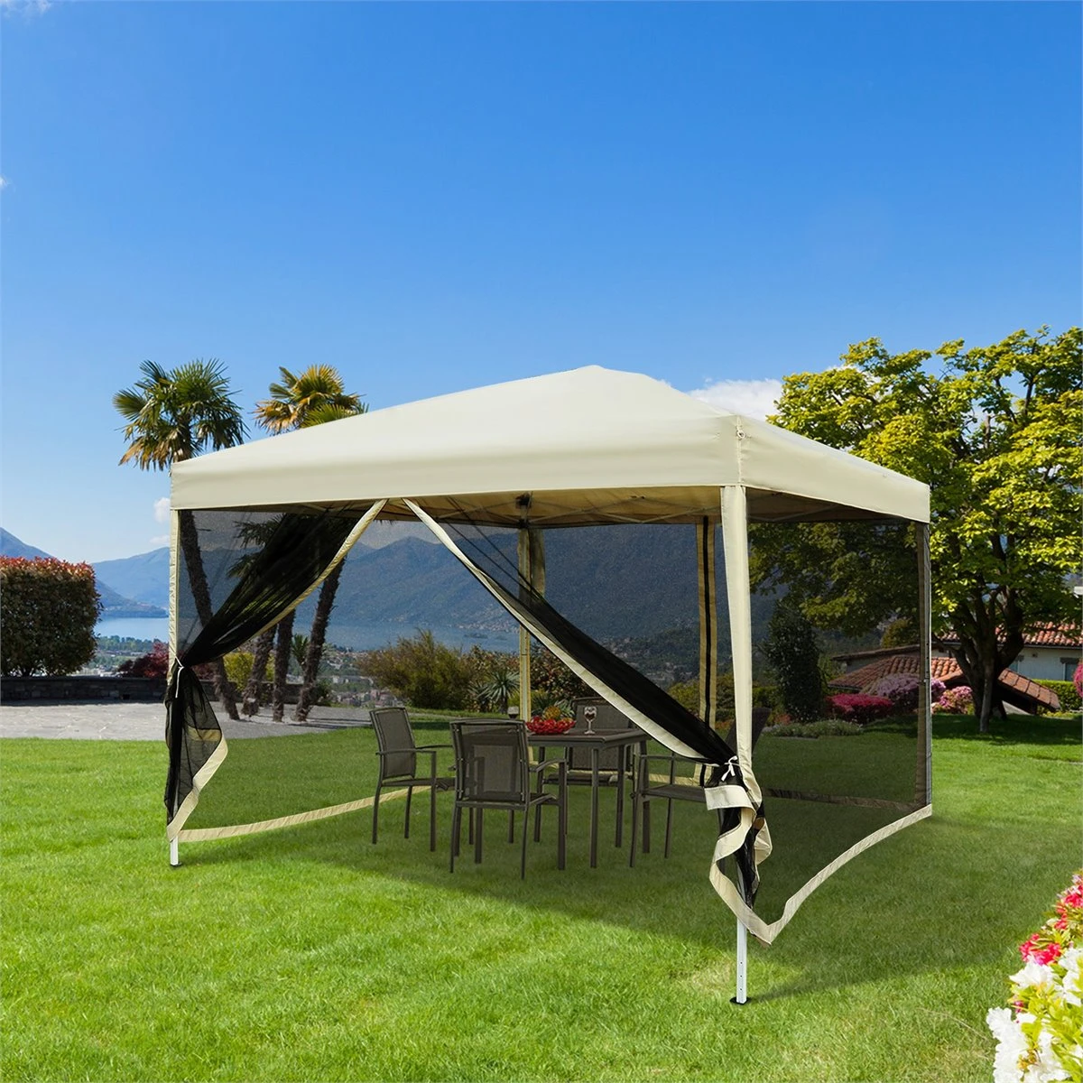 Outsunny Carpa Plegable 3x3 Para Exterior Cenador Portátil De Jardín Con Mosquiteras Bolsa De Transporte Marco De Acero Y Tela Oxford Resistente Para Fiestas Camping Beige 2 Outsunny Carpa Plegable 3x3 Para Exterior Cenador Portátil De Jardín Con Mosquiteras Bolsa De Transporte Marco De Acero Y Tela Oxford Resistente Para Fiestas Camping Beige - Imagen 2
