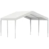 Outsunny Carpa Garaje Para Coche 4x4 M Cochera Portátil Impermeable Pabellón Gazebo De Jardín Patio Exterior Con Accesorios Para Eventos Fiestas Metal Galvanizado Blanco
