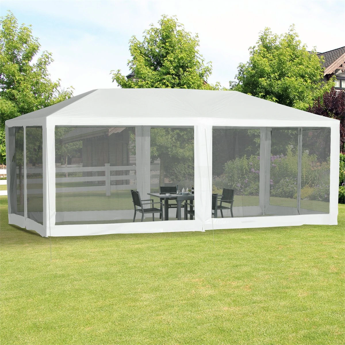 Outsunny Gazebo De Jardín 6x3m Pabellón Con 6 Paredes De Malla Extraíbles Cremallera Y Techo Estilo Catedral Para Fiestas Eventos Reuniones Blanco 2 Outsunny Gazebo De Jardín 6x3m Pabellón Con 6 Paredes De Malla Extraíbles Cremallera Y Techo Estilo Catedral Para Fiestas Eventos Reuniones Blanco - Imagen 2