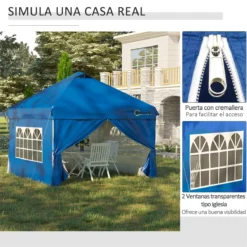 Outsunny Carpa Plegable 3x3 M Con Altura Ajustable De 3 Niveles Cenador De Jardín Con 4 Paredes Extraíbles 2 Ventanas 4 Sacos De Arena Y Bolsa De Transporte Para Camping Azul -Ofertas Verdi Jar Tienda de68a453fe7cea94c9a0db2736b04f496ea61843 8e9a004b7bb74fcd94f4cf9f701bac71