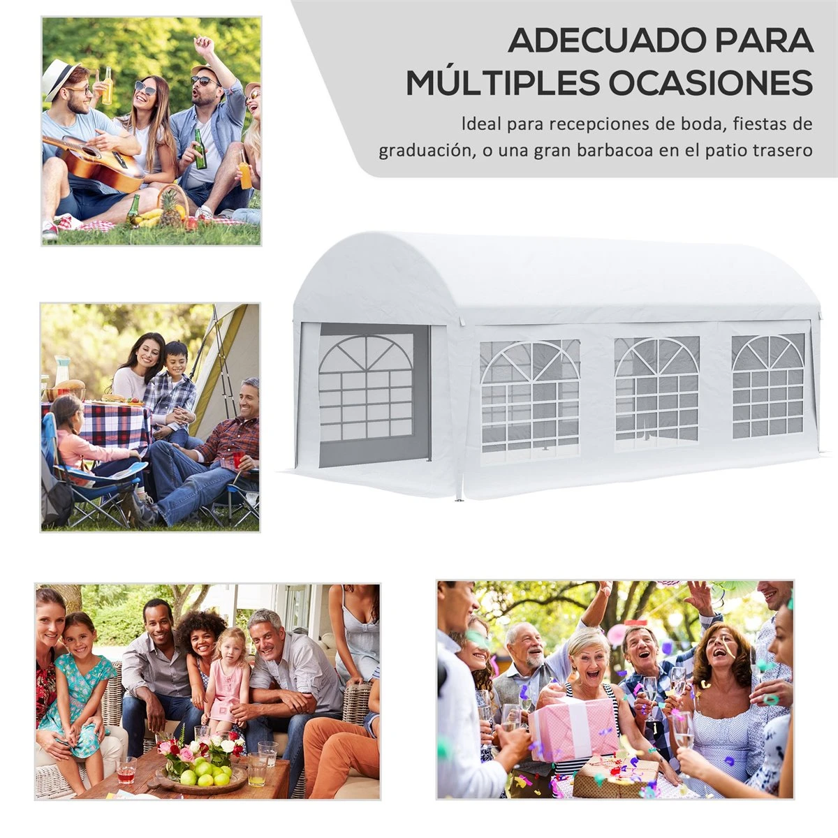 Outsunny Carpa De Jardín 6x3 M Carpa Para Fiestas Cenador Con Paredes Laterales Extraíbles Puerta Con Cremalleras Y 6 Ventanas Protección UV Para Exterior Eventos Bodas Blanco 4 Outsunny Carpa De Jardín 6x3 M Carpa Para Fiestas Cenador Con Paredes Laterales Extraíbles Puerta Con Cremalleras Y 6 Ventanas Protección UV Para Exterior Eventos Bodas Blanco - Imagen 4